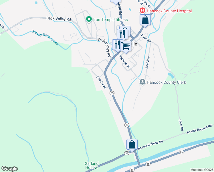 map of restaurants, bars, coffee shops, grocery stores, and more near 822 Main Street in Sneedville
