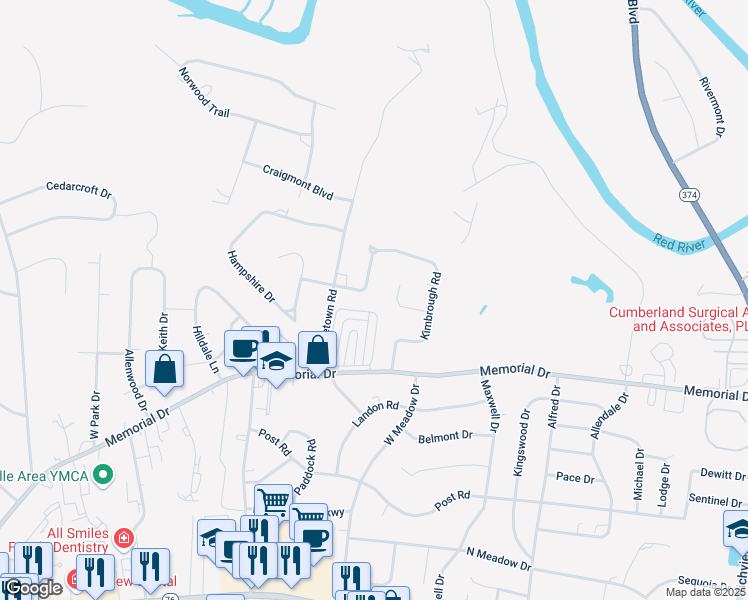 map of restaurants, bars, coffee shops, grocery stores, and more near 112 Kimbrough Court in Clarksville