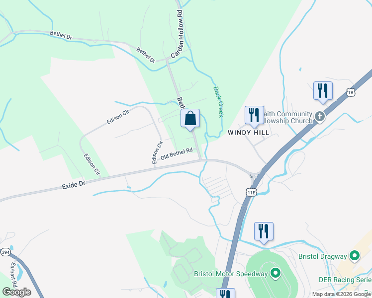 map of restaurants, bars, coffee shops, grocery stores, and more near 297 Old Bethel Road in Bluff City
