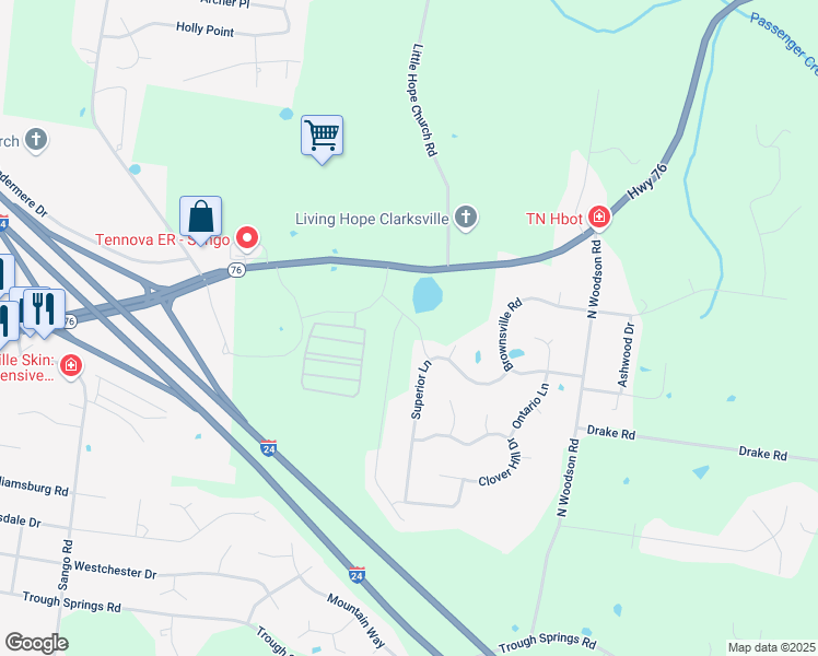 map of restaurants, bars, coffee shops, grocery stores, and more near 804 Karmaflux Way in Clarksville