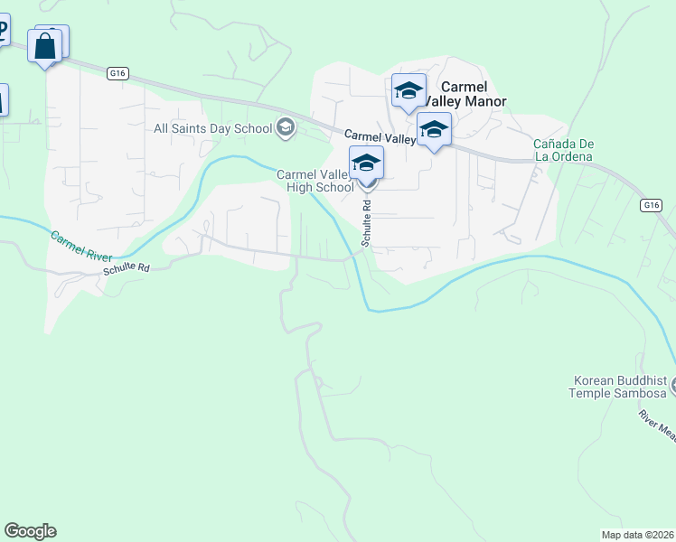 map of restaurants, bars, coffee shops, grocery stores, and more near 27477 Schulte Road in Carmel-by-the-Sea