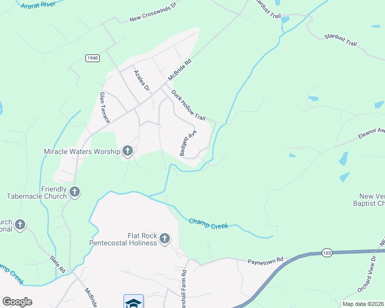 map of restaurants, bars, coffee shops, grocery stores, and more near 335 Badgett Avenue in Mount Airy