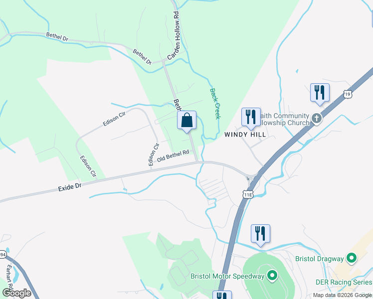 map of restaurants, bars, coffee shops, grocery stores, and more near 297 Old Bethel Road in Bluff City
