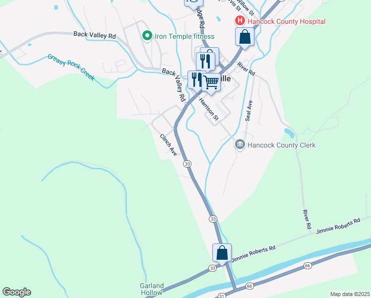 map of restaurants, bars, coffee shops, grocery stores, and more near 822 Main Street in Sneedville