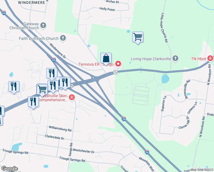 map of restaurants, bars, coffee shops, grocery stores, and more near in Clarksville