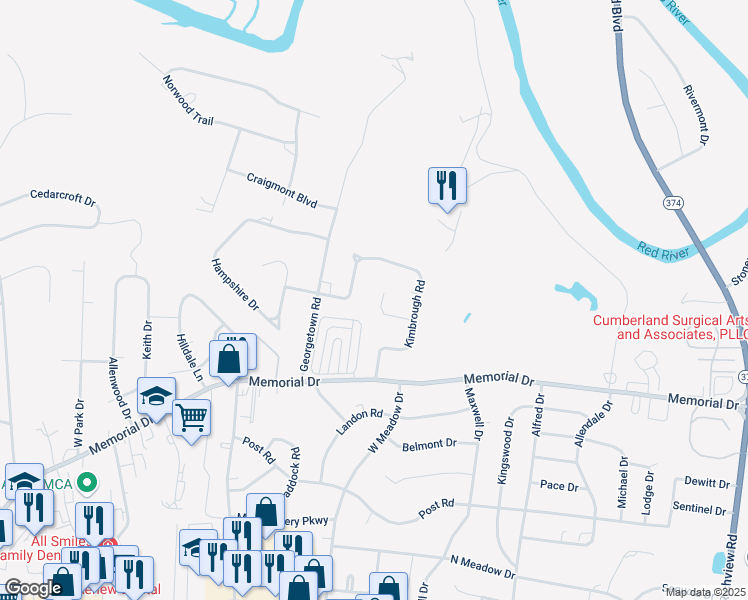 map of restaurants, bars, coffee shops, grocery stores, and more near 112 Kimbrough Court in Clarksville