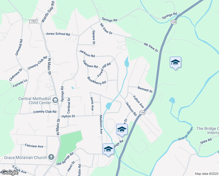 map of restaurants, bars, coffee shops, grocery stores, and more near 313 Oaklawn Road in Mount Airy