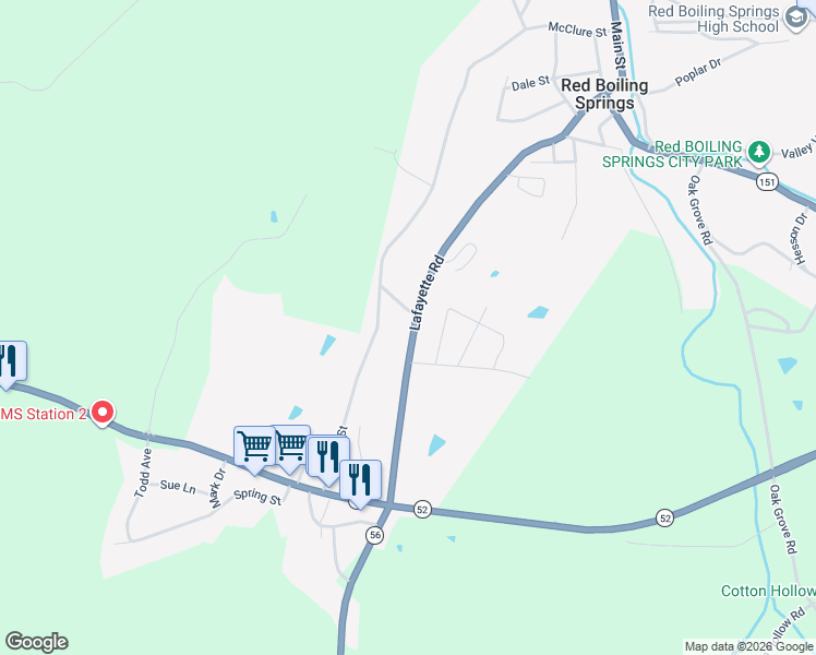 map of restaurants, bars, coffee shops, grocery stores, and more near 421 Lafayette Road in Red Boiling Springs