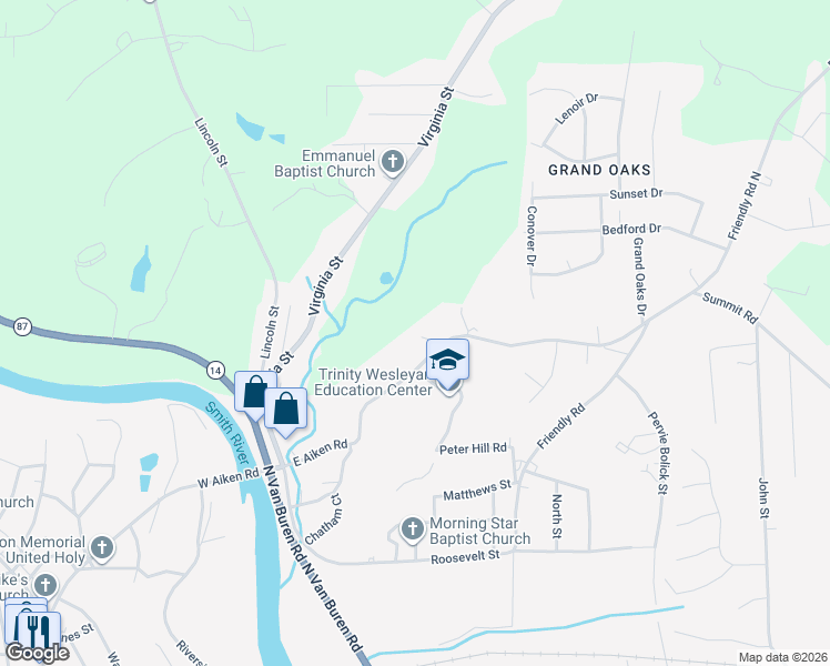map of restaurants, bars, coffee shops, grocery stores, and more near 197 East Aiken Road in Eden