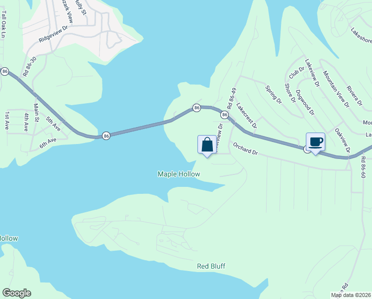 map of restaurants, bars, coffee shops, grocery stores, and more near 3721 State Highway 86 in Taney County