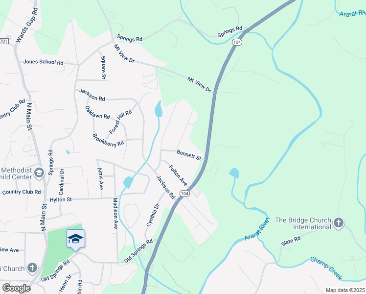 map of restaurants, bars, coffee shops, grocery stores, and more near 506 Bennett Street in Mount Airy