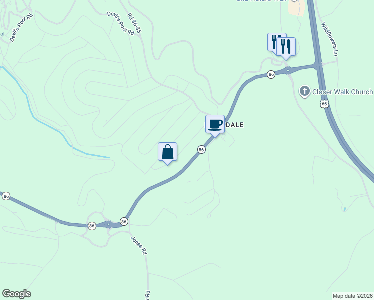 map of restaurants, bars, coffee shops, grocery stores, and more near 920 Missouri 86 in Ridgedale