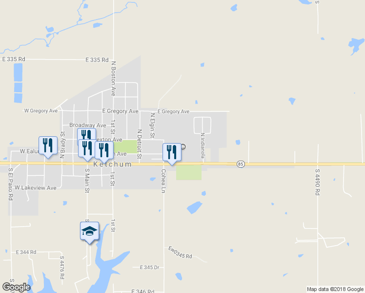 map of restaurants, bars, coffee shops, grocery stores, and more near 236 North Fulton Street in Ketchum