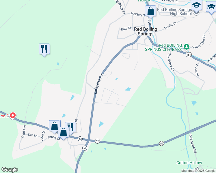 map of restaurants, bars, coffee shops, grocery stores, and more near 142 Kinnebrew Drive in Red Boiling Springs