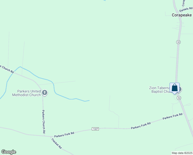 map of restaurants, bars, coffee shops, grocery stores, and more near 89 Parkers Church Road in Corapeake