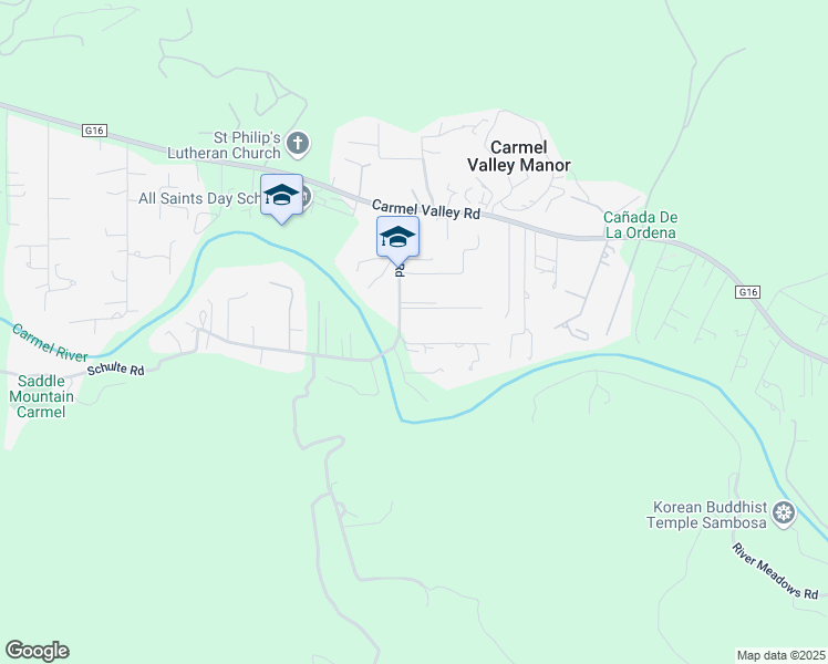 map of restaurants, bars, coffee shops, grocery stores, and more near 27365 Schulte Road in Carmel-by-the-Sea