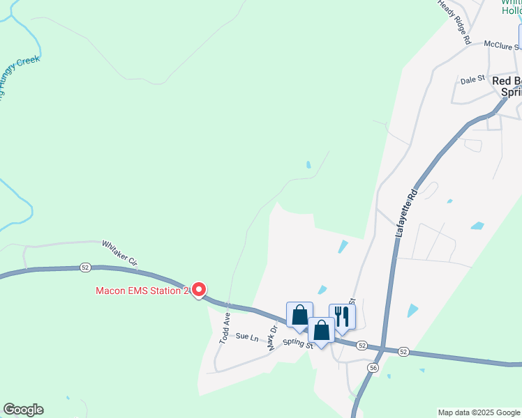 map of restaurants, bars, coffee shops, grocery stores, and more near Nestle Hollow Lane in Red Boiling Springs