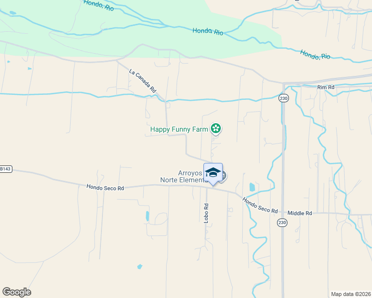 map of restaurants, bars, coffee shops, grocery stores, and more near La Canada Road in El Prado