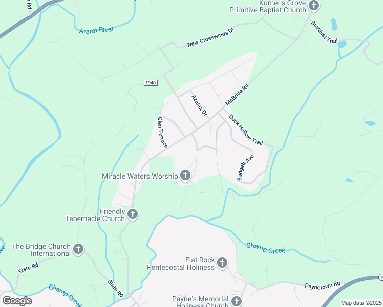 map of restaurants, bars, coffee shops, grocery stores, and more near 153 Triple R Drive in Mount Airy
