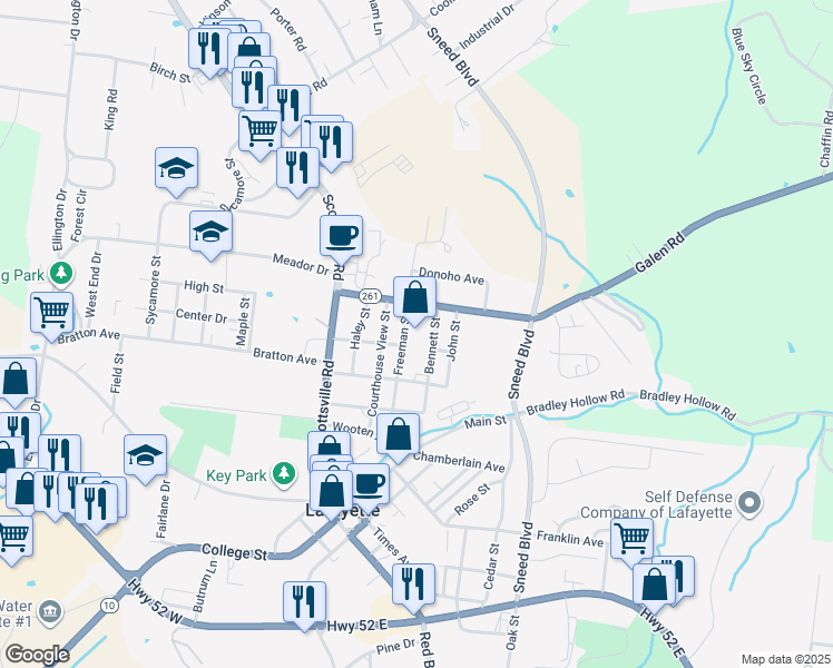 map of restaurants, bars, coffee shops, grocery stores, and more near 700 Freeman Street in Lafayette