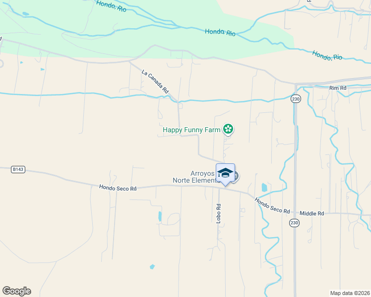 map of restaurants, bars, coffee shops, grocery stores, and more near La Canada Road in El Prado