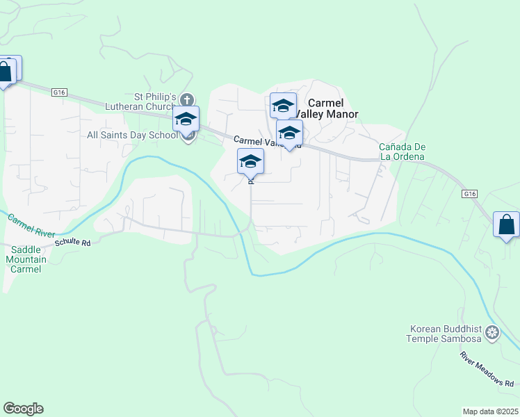 map of restaurants, bars, coffee shops, grocery stores, and more near 27365 Schulte Road in Carmel-by-the-Sea