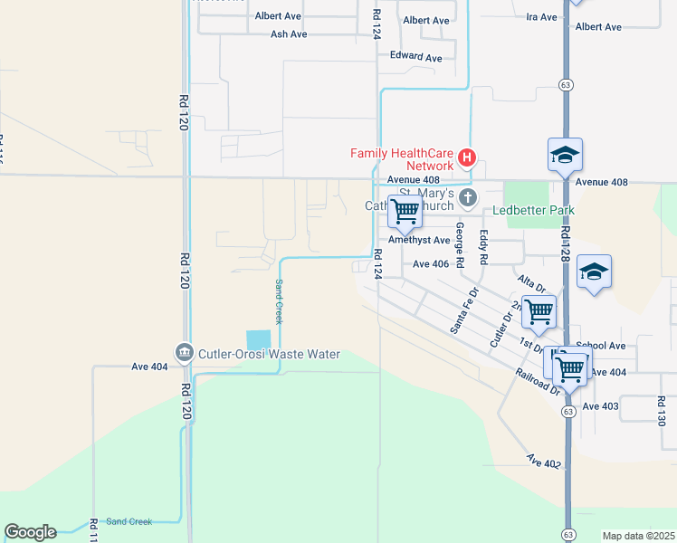 map of restaurants, bars, coffee shops, grocery stores, and more near 40587 Road 124 in Cutler