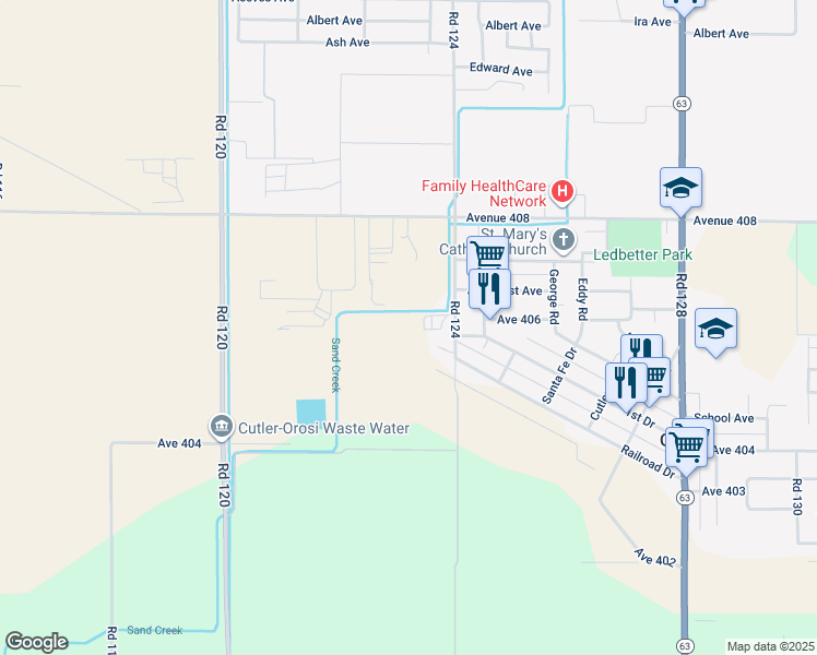 map of restaurants, bars, coffee shops, grocery stores, and more near 40587 Road 124 in Cutler
