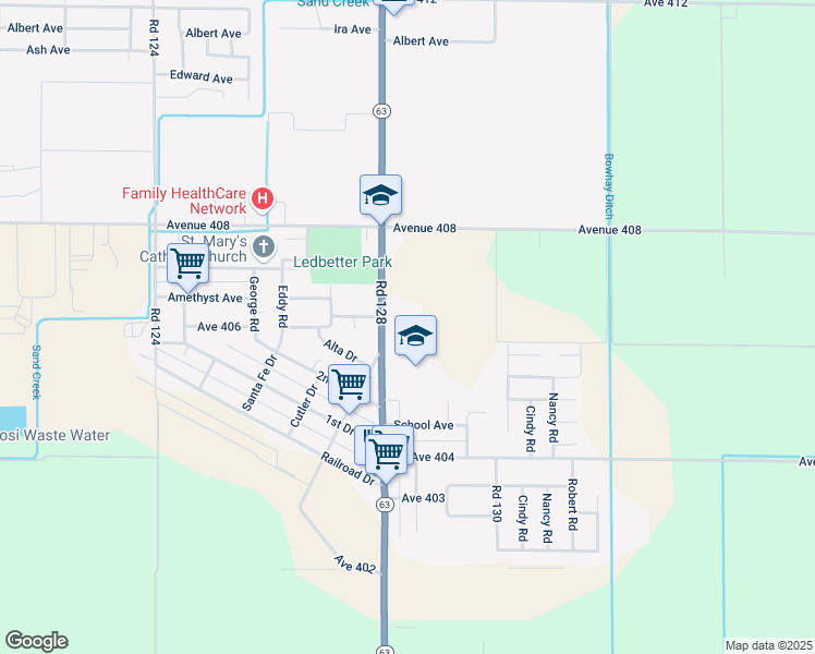 map of restaurants, bars, coffee shops, grocery stores, and more near 40570 Road 128 in Cutler
