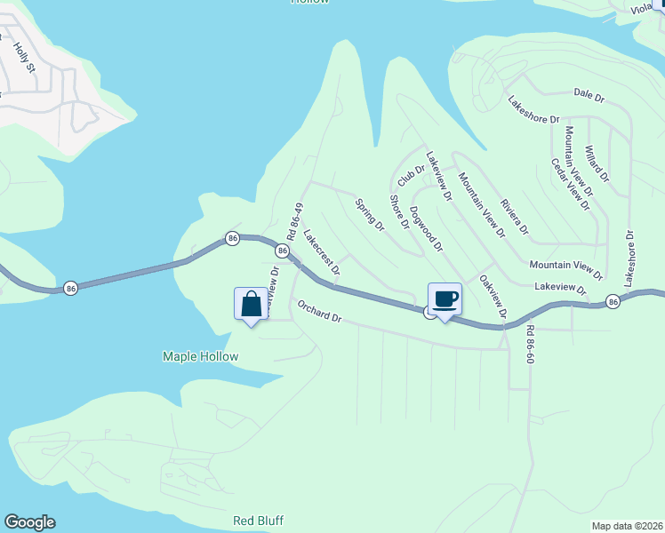 map of restaurants, bars, coffee shops, grocery stores, and more near 119 Lakecrest Drive in Taney County