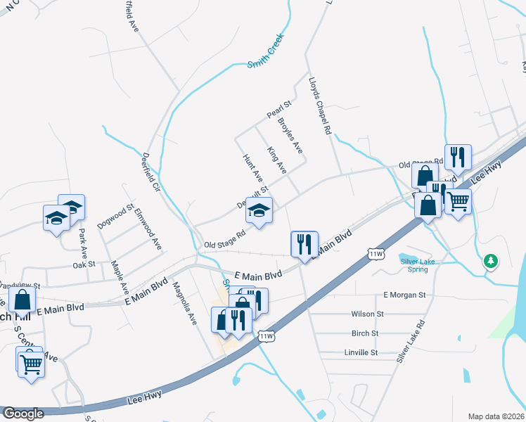 map of restaurants, bars, coffee shops, grocery stores, and more near 458 Devault Street in Church Hill