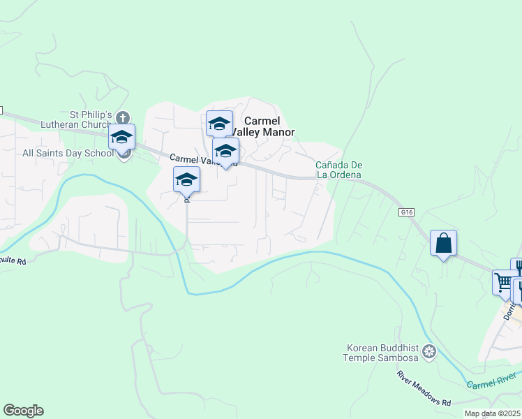 map of restaurants, bars, coffee shops, grocery stores, and more near 8568 Carmel Valley Road in Carmel