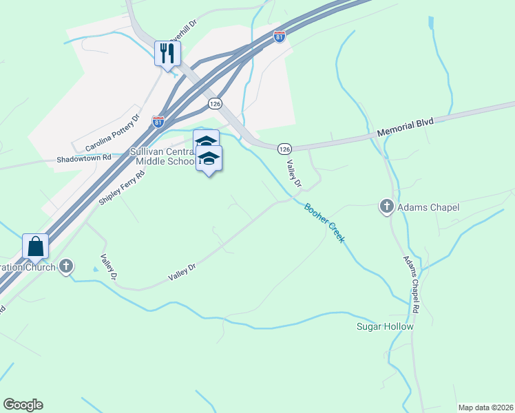 map of restaurants, bars, coffee shops, grocery stores, and more near 322 Valley Drive in Blountville
