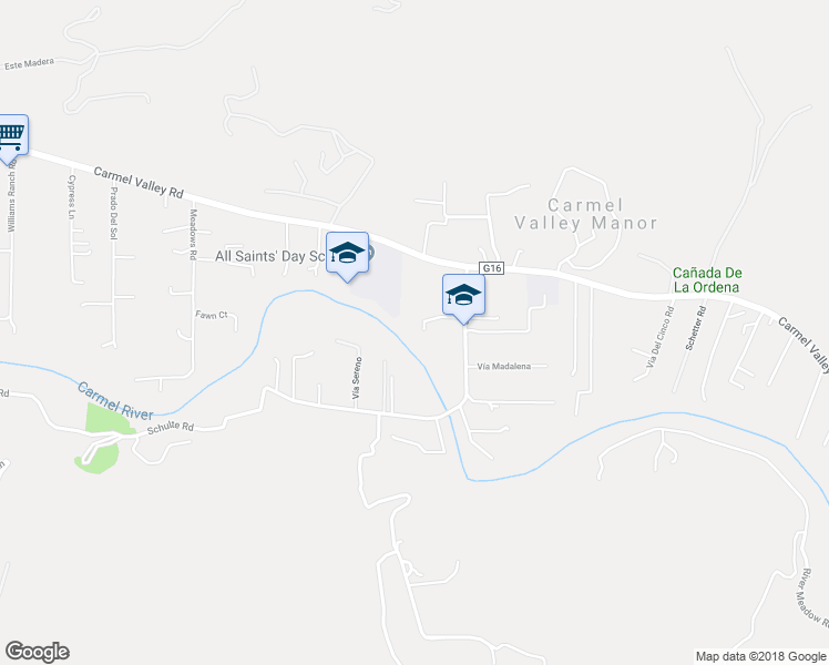 map of restaurants, bars, coffee shops, grocery stores, and more near 27320 Schulte Road in Carmel-by-the-Sea