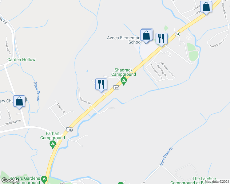 map of restaurants, bars, coffee shops, grocery stores, and more near 2557 Volunteer Parkway in Bristol