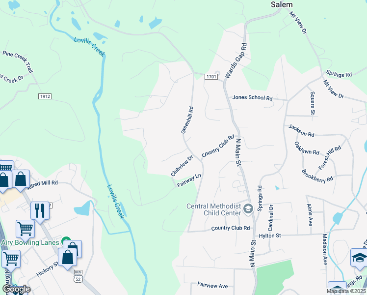 map of restaurants, bars, coffee shops, grocery stores, and more near 705 Greenhill Road in Mount Airy