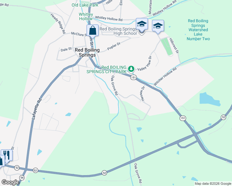 map of restaurants, bars, coffee shops, grocery stores, and more near 305 Oak Grove Road in Red Boiling Springs