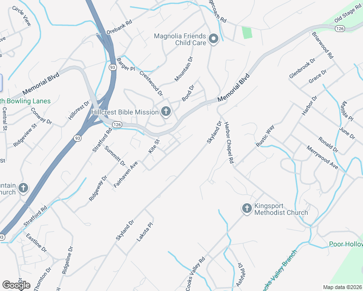map of restaurants, bars, coffee shops, grocery stores, and more near 2030 Mountain View Avenue in Kingsport