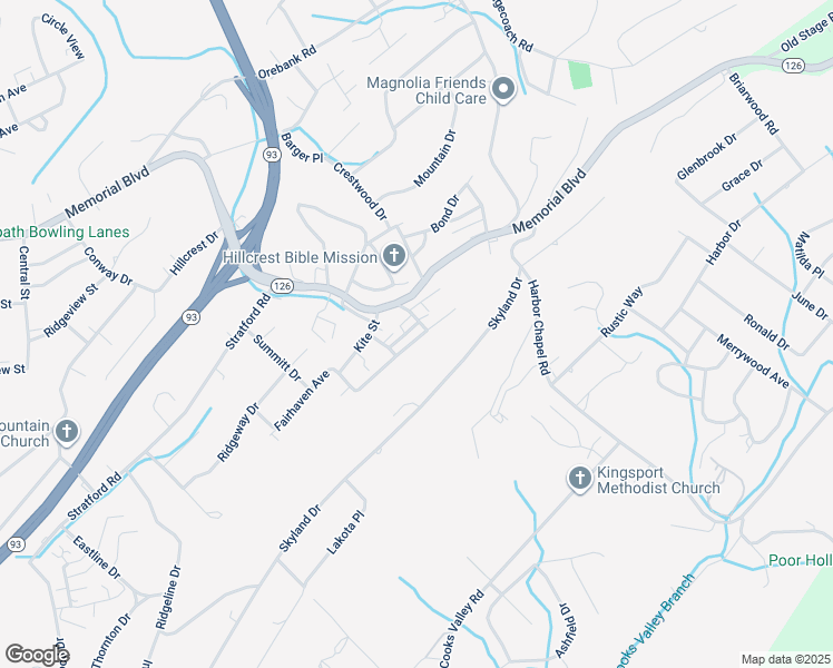 map of restaurants, bars, coffee shops, grocery stores, and more near 2030 Mountain View Avenue in Kingsport