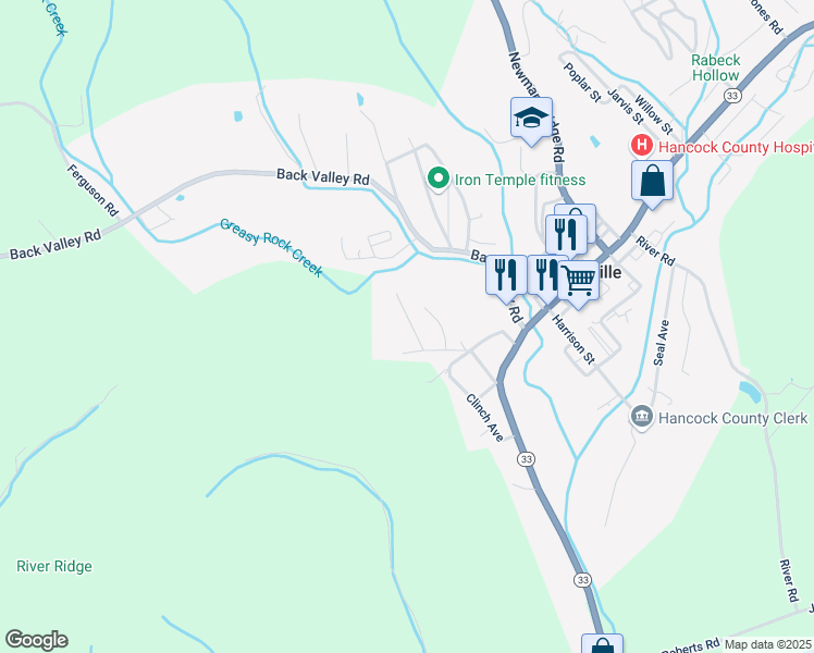 map of restaurants, bars, coffee shops, grocery stores, and more near 3101-31009 Otis Green in Sneedville