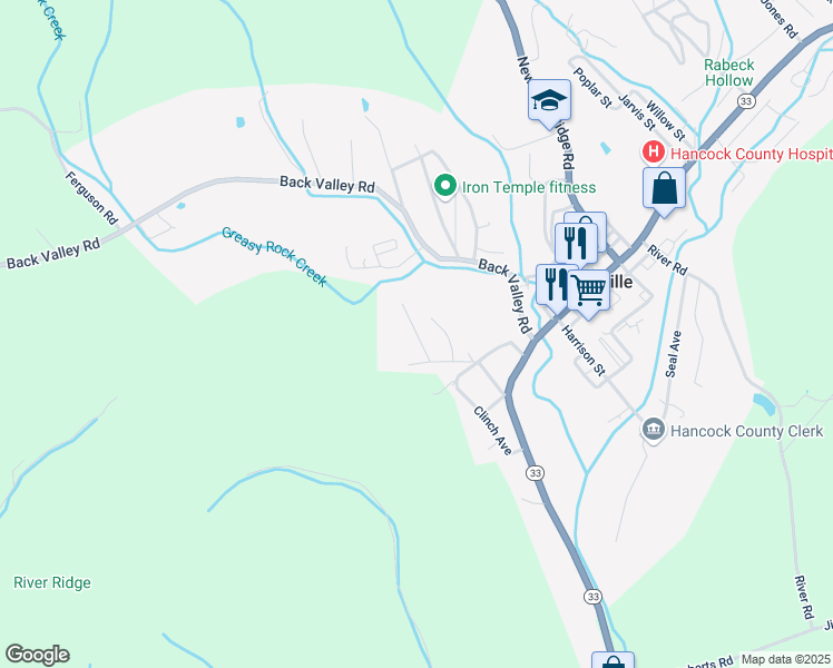map of restaurants, bars, coffee shops, grocery stores, and more near Otis Green in Sneedville