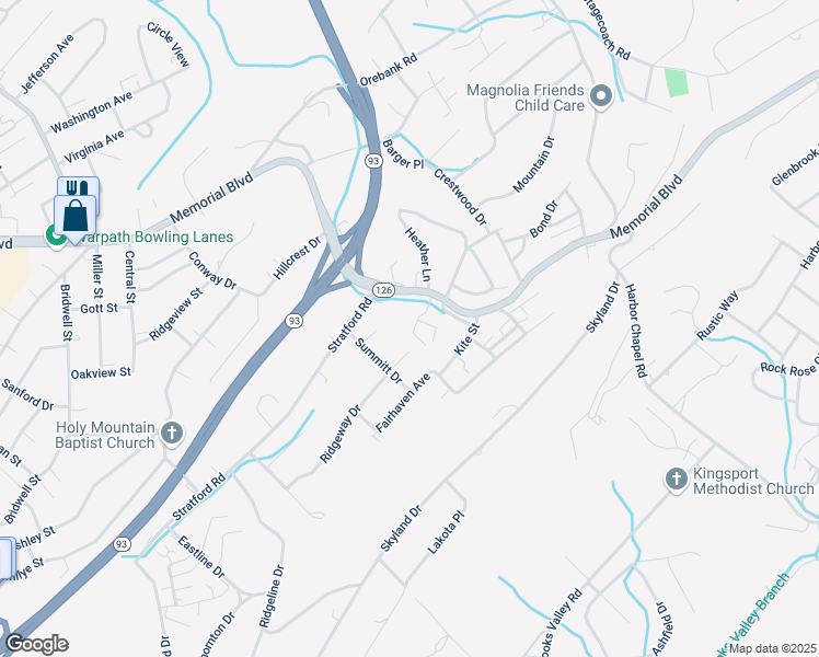 map of restaurants, bars, coffee shops, grocery stores, and more near 804 Milton Court in Kingsport