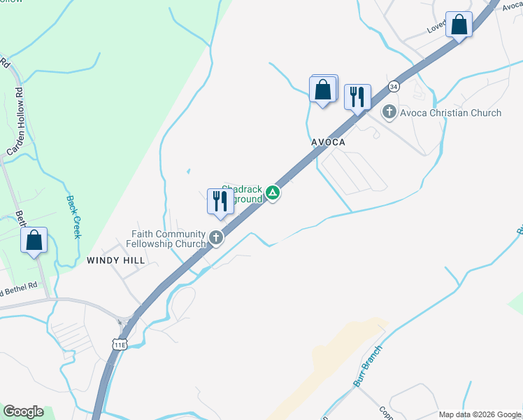 map of restaurants, bars, coffee shops, grocery stores, and more near 2557 Volunteer Parkway in Bristol