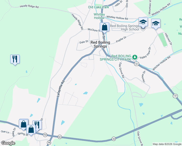map of restaurants, bars, coffee shops, grocery stores, and more near 315 Cedar Street in Red Boiling Springs