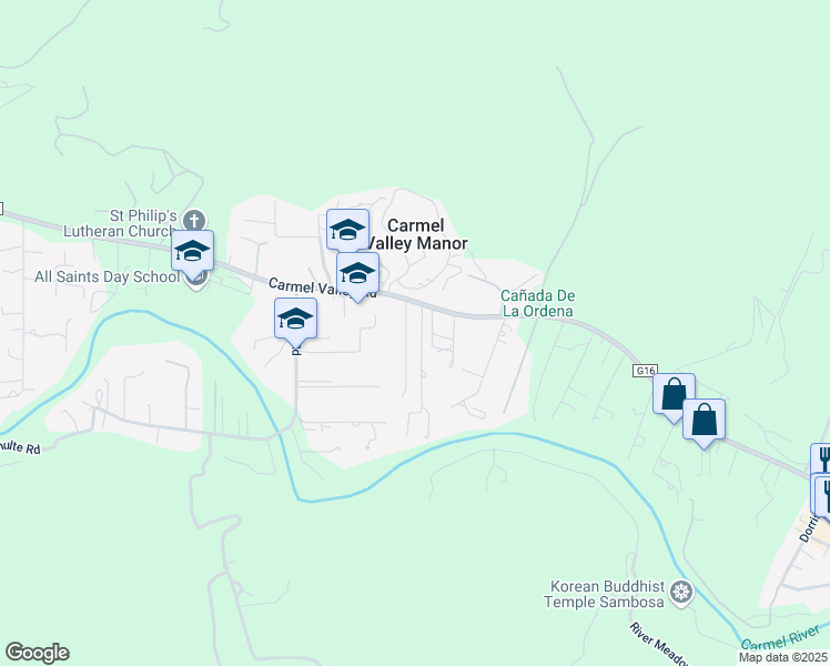 map of restaurants, bars, coffee shops, grocery stores, and more near 8562 Carmel Valley Road in Carmel-by-the-Sea