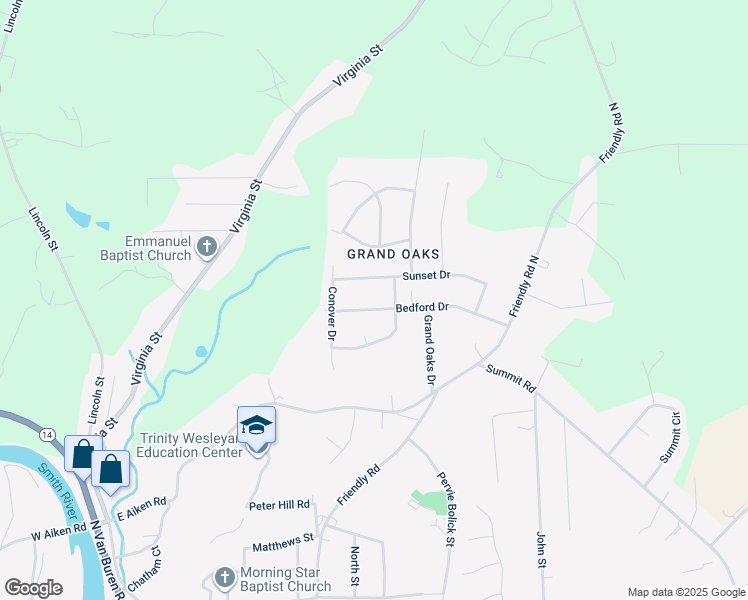 map of restaurants, bars, coffee shops, grocery stores, and more near 221 Bedford Drive in Eden