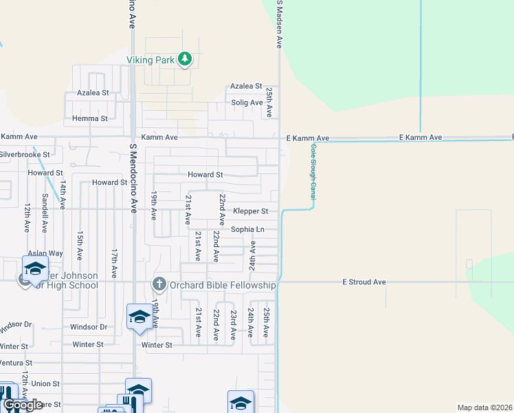 map of restaurants, bars, coffee shops, grocery stores, and more near 2500 Skansen Street in Kingsburg