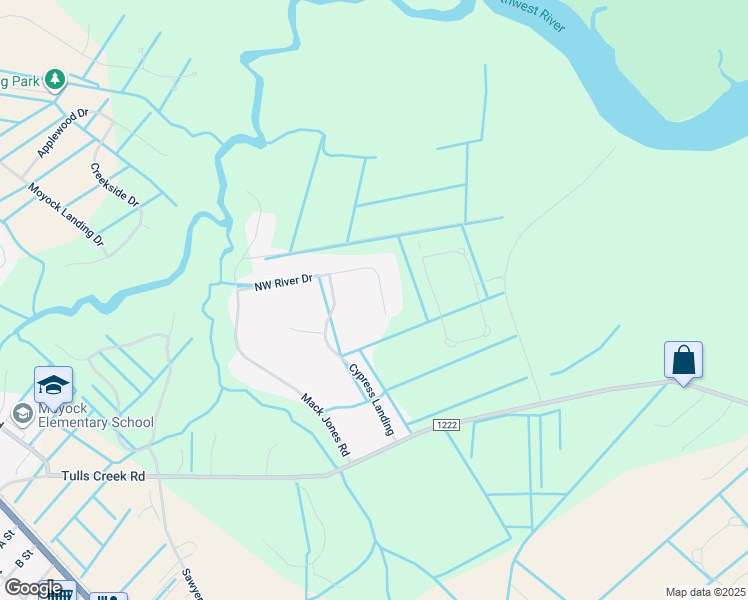 map of restaurants, bars, coffee shops, grocery stores, and more near 136 Northwest River Drive in Moyock