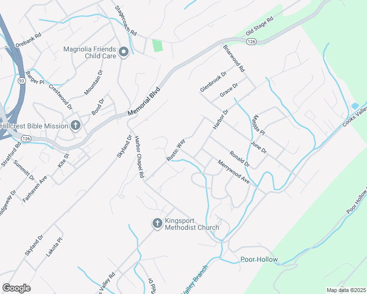 map of restaurants, bars, coffee shops, grocery stores, and more near 4303-4307 Rustic Way in Kingsport