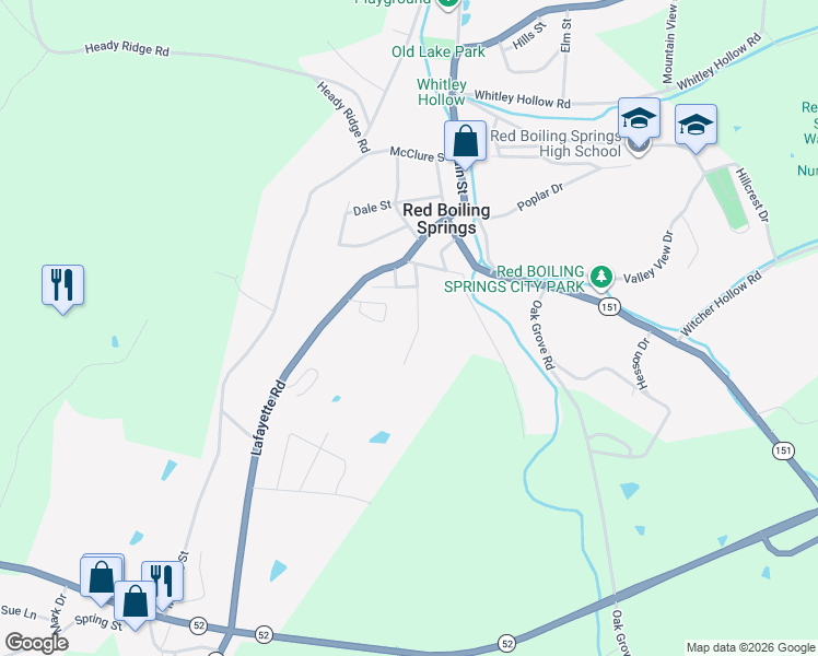 map of restaurants, bars, coffee shops, grocery stores, and more near 315 Cedar Street in Red Boiling Springs